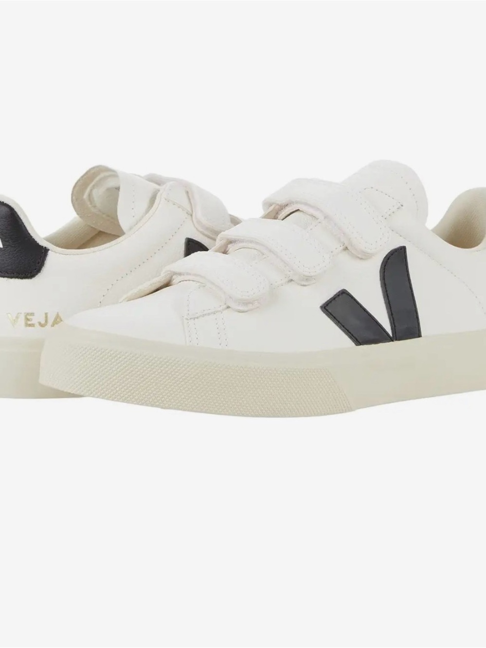 Veja Cream Leather Sneakers with Black V & Velcro Straps